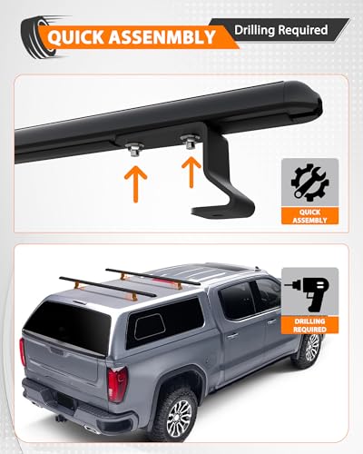 MELIPRON Heavy Duty Truck Topper Roof Rack for Truck Cap, 500LB Capacity | 60" Aluminum Ladder Rack Fit Camper Shell and Truck Caps, Ideal for Kayaks, Canoes, Camping Gear and Outdoor Adventure - size: 60"