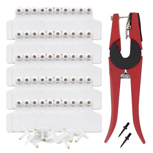 100 PCS Blank Cattle Ear Tags with Pliers TPU Flexible Livestock Identification Tags for Cow Sheep Goat Pig, Farm Animal Management Supply Kit (White, Standard Size-3 * 2.4") - color: White, size: Standard size-3*2.4"