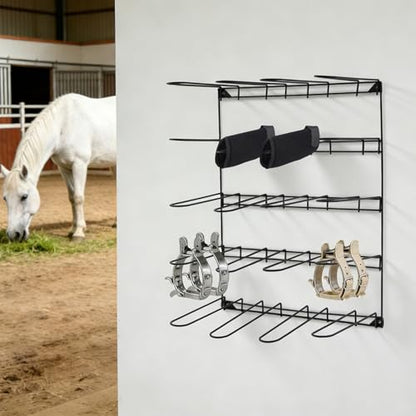 5-Tier Wall Mounted Saddle Pad Rack with 20 Hooks for Stable Storage