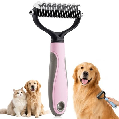 Pet Knotter for Dogs/Cats, Double Sided Pet Grooming Brush,Undercoat Rake Pets Brush for Long Hair Professional Deshedding Tool, Pets Hair Remover Shedding (Pink-L) - color: Pink-L