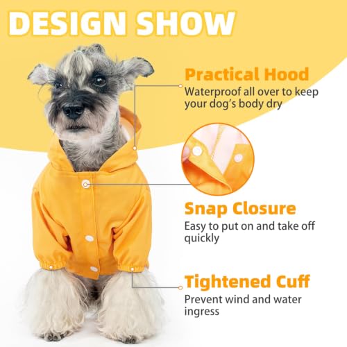 PUPTECK Dog Raincoat with Hood & Harness Built-in, Waterproof Dog Rain Jacket Slicker Poncho Reflective Vest Clothes for Rainy Snowy Winter Cold Days, Yellow S - color: Yellow, size: S (Back 13.2", Chest 18.5", Neck 13.9")