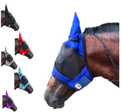 Majestic Ally Horse Fly Mask with Ears, Comfort Durable Fine Mesh, Soft Fleece Touch on Skin, Protect Eyes and Ears (Royal Blue) - color: Royal Blue