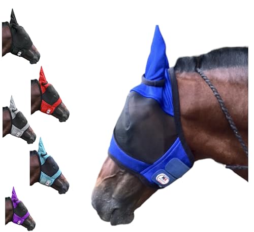 Majestic Ally Horse Fly Mask with Ears, Comfort Durable Fine Mesh, Soft Fleece Touch on Skin, Protect Eyes and Ears (Royal Blue) - color: Royal Blue