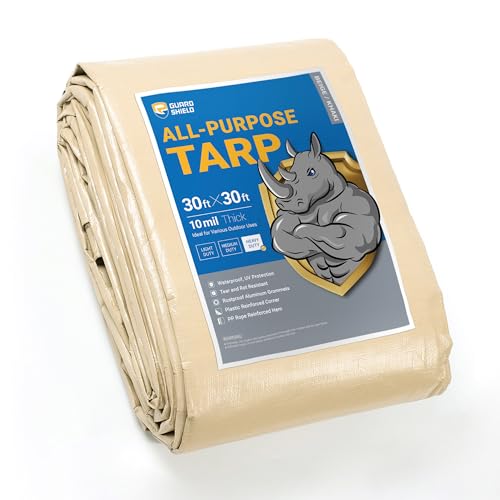 GUARD SHIELD Beige Tarp Heavy Duty Waterproof 30x30 Feet Outdoor Poly Tarps Cover Thick UV Resistant Canopy Tarpaulin with Grommets 10mil - color: Beige/Khaki, size: 30x30