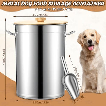 Maxdot 35 Lbs Stainless Steel Food Storage Container for Dog with Airtight Bamboo Lid Spoon & Wooden Claw Handle, Large Metal Pet Food Bin to Keep Fresh Easy Clean & Use for Dog Multiple Pet - size: 35 Lbs
