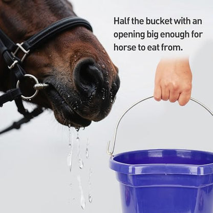 Plastic Flat Back Bucket Horse Feeding Watering Animal Feed Bucket 8 Quart (Blue)