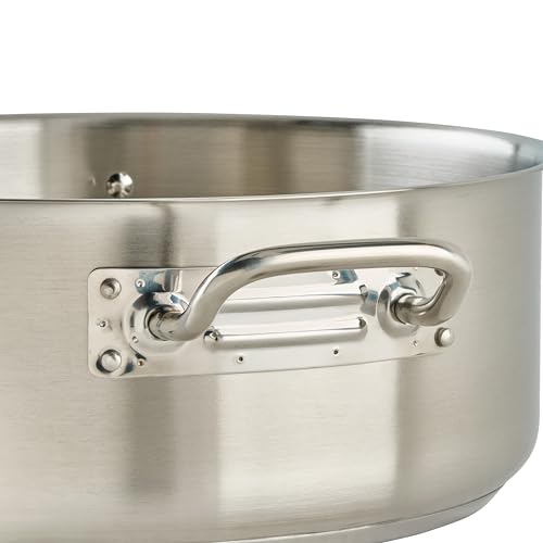 Winco 15 qt Stainless Steel Brazier Pan with Lid | Flat bottom, Wide base, Riveted handles, Induction safe, Great for Braising, Simmering, Batch Cooking and Restaurant Kitchens - size: 15 Quarts