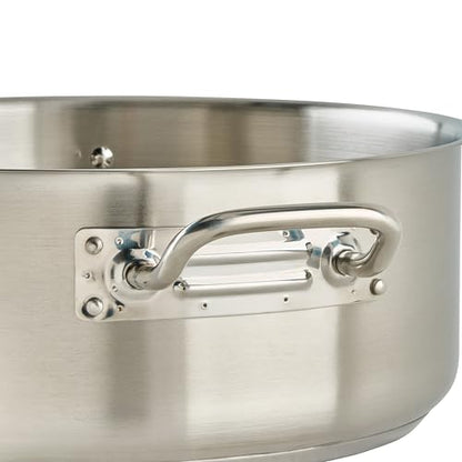 Winco 15 qt Stainless Steel Brazier Pan with Lid | Flat bottom, Wide base, Riveted handles, Induction safe, Great for Braising, Simmering, Batch Cooking and Restaurant Kitchens - size: 15 Quarts