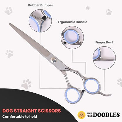 Dog Grooming Scissors Kit, Curved, Straight & Thinning Shears Set, Silver - size: Long