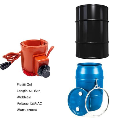 55 Gallon Drum Heater Band, 1200W 120V with Adjustable Thermostat - color: 1-PACK