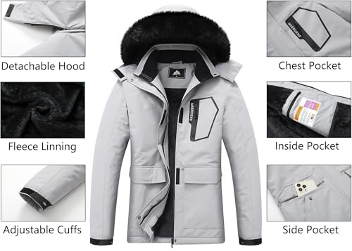 MOERDENG Women's Ski Jacket Waterproof Warm Winter Coat - color: Light Gray, size: X-Large