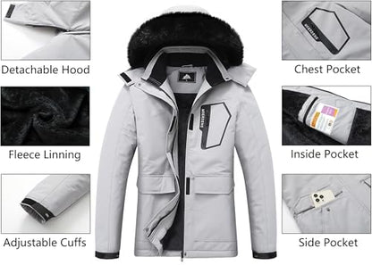 MOERDENG Women's Ski Jacket Waterproof Warm Winter Coat - color: Light Gray, size: X-Large