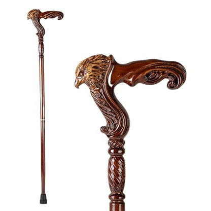 Hand Carved Wooden Walking Cane with Ergonomic Handle and Rubber Tip for Men and Women - Fashionable Unique Walking Stick for Seniors - 37 inch - style: Eagle