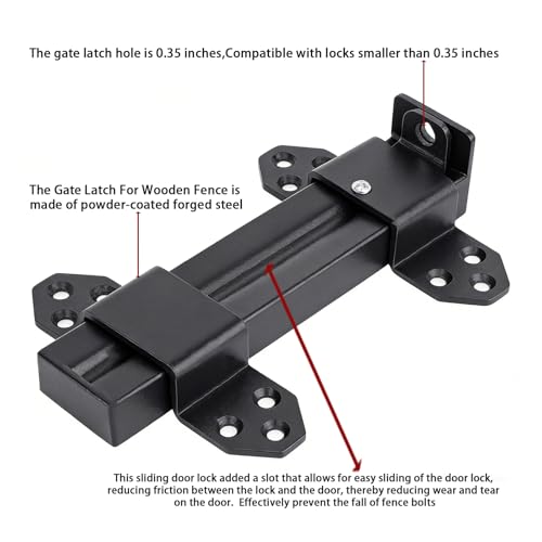 Heavy Duty Slide Bolt Gate Latch,Gate Latch Lock with Padlock Hole,Gate Latch for Wooden Fences, Barn Doors, Sliding & Swing Gates, Outdoor Sheds & Courtyards, Matte Black (1Pack) - color: Black (1Pack)