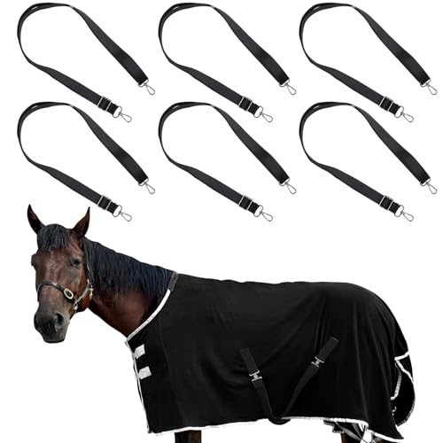 6 Packs Horse Blanket Leg Straps | Replacement Elastic Straps, Double Swivel Snaps, Adjustable Length 24 to 42 Inches
