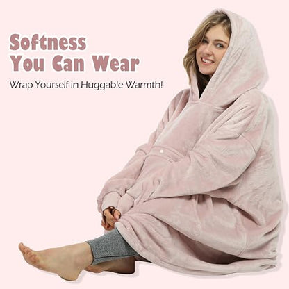 Catalonia Oversized Blanket Hoodie, Wearable Fleece Blanket Sweatshirt - color: Pink / Fleece