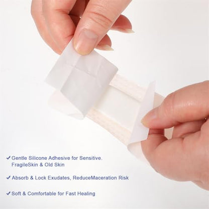 Silicone Foam Dressing Wound Dressing Bandage with Adhesive Border 5Pack Super Absorbent Bed Sore Patches Waterproof Silicone Foam Pads for Wound Care Pressure Ulcers