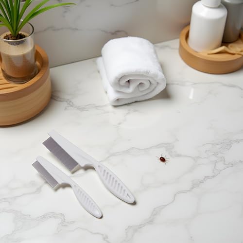 2Pcs White Long Handle Metal Hair Nit Comb Remove Head Nits Nit Comb For Pets Kids And Adults Lice Treatments (14cm, 18cm)，Lice Treatments，Lice Combs