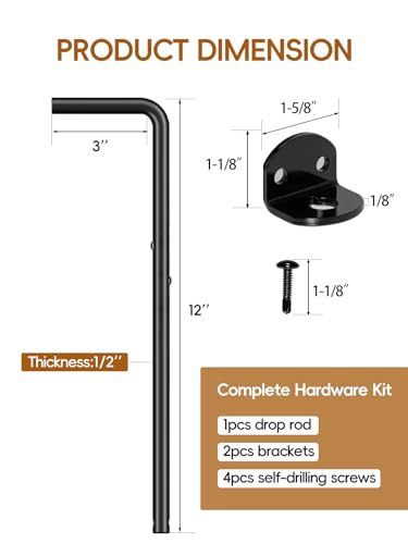 12" Cane Bolt Gate Drop Rod Heavy Duty Stopper Hardware, Ground Drop Pin Latch for Wooden Fences Metal Doors, Gate Drop Pin for Holding Gate to The Ground, Black -2Pack - style: Cane Bolt 12in 2pcs