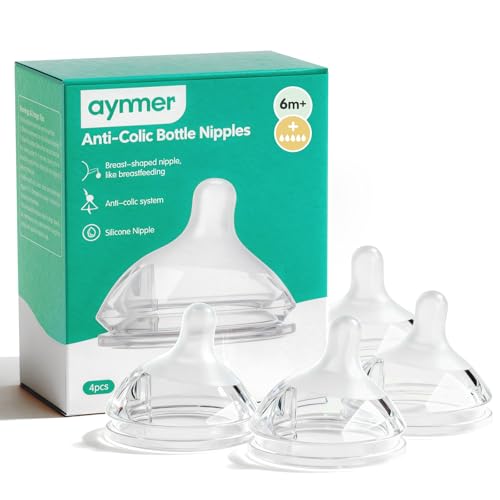 Aynmer Natural Flow Baby Bottle Silicone Nipple，0+ Months, 4 Counts (L) - color: L (6m+)