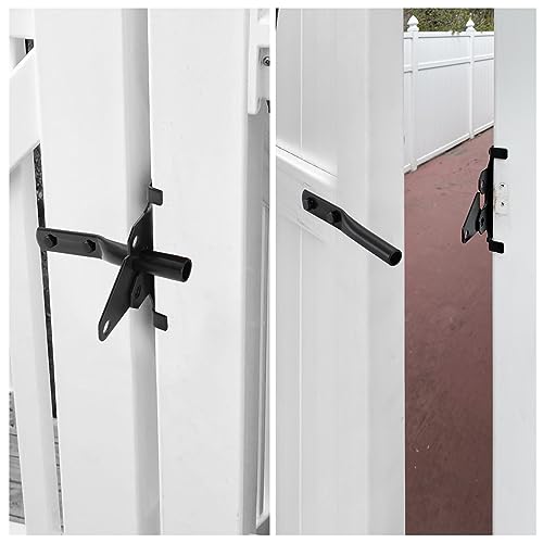 WellMade Heavy Duty Self-Locking Gate Latch for Wooden Fence, Post Mount Automatic Gravity Lever Door Latches for Garden Outdoor/Pool Gate, Metal Gates Vinyl Fence Gate Lock, Black Finish with Screws