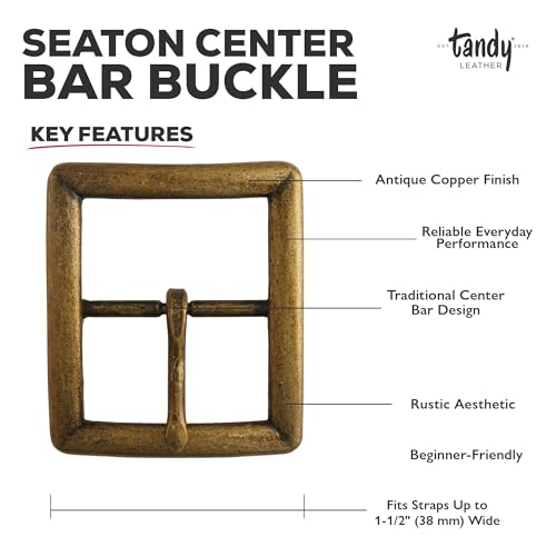 Tandy Leather Seaton Center Bar Buckle - Reliable Strap Buckle for Leather Belt Making Leather Craft Projects - Sturdy Metal Hardware for Belts, Guitar Straps, Bags - 1-1/2"