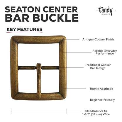 Tandy Leather Seaton Center Bar Buckle - Reliable Strap Buckle for Leather Belt Making Leather Craft Projects - Sturdy Metal Hardware for Belts, Guitar Straps, Bags - 1-1/2"