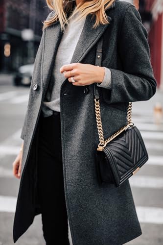 Women's Winter Wool Coat Casual Notch Lapel Single-Breasted Peacoat - color: Darkgrey, size: Small