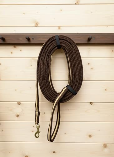 Soft Padded Lunge Line Rein Lead for Horses 27ft Looped Handle Swivel Clip (Brown/Beige) - color: Brown/Beige