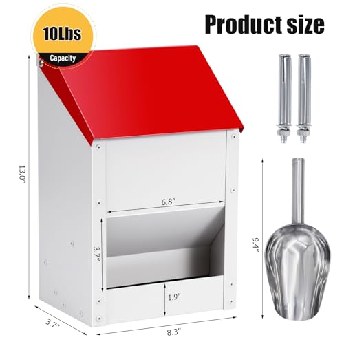 Automatic Chicken Feeder 10lb Hanging Feeder Trough with Scoop | Wall Mounted Poultry Feeder Trough, Galvanized Metal Gravity Chicken Feeder, for Chickens Ducks Goose Poultry