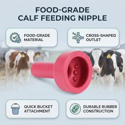 Zerodis Food Grade Calf Feeding Nipple, Rubber Replaceable Nipple Calf Milk Feed Bucket Accessories for Cattle Sheep Livestock(HL MP73C)