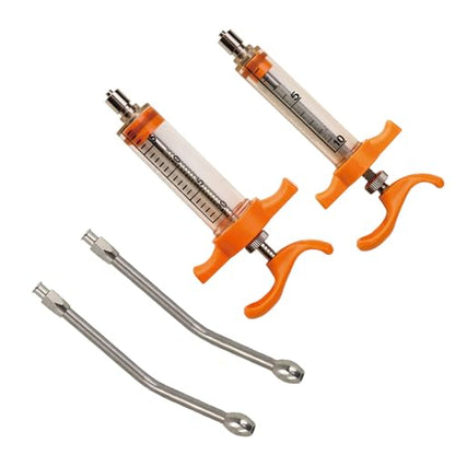2Pcs Reusable Goat Drench Syringe with 2 Detachable Metal Drench Nozzles