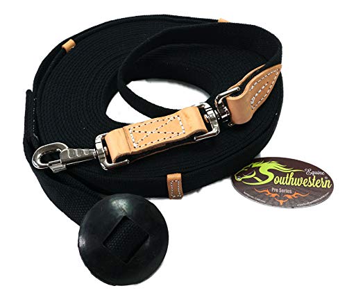 35' Flat Cotton Web Lunge Line with Bolt Snap & Rubber Stop - By Southwestern Equine (35', Black) - color: Black, size: 35'