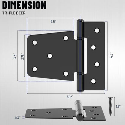 3.5 Inch Heavy Duty Gate Hinges, 2 Pack Extra Thick Black Iron Door Hinges