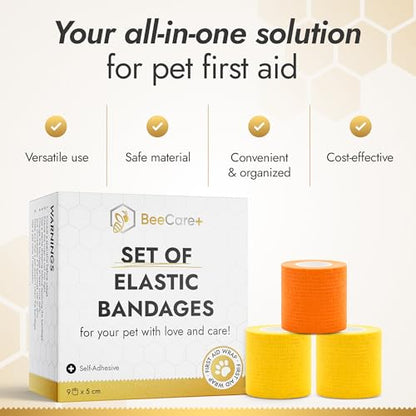 Self-Adhering Elastic Dog Bandages for Wounds – Cat & Dog Bandage Prevents Licking and Scratching – Made from Natural Rubber Latex, the Wrap Sticks to Itself – Set of 9 x 5 cm Rolls - size: Bandages