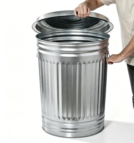 31-Gallon Steel Trash Can, Outdoor/Indoor Garbage Bin with Lid