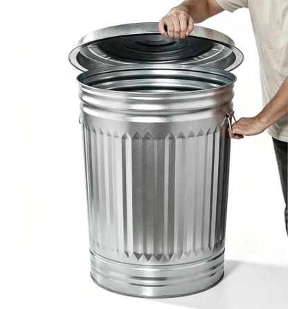 31-Gallon Steel Trash Can, Outdoor/Indoor Garbage Bin with Lid