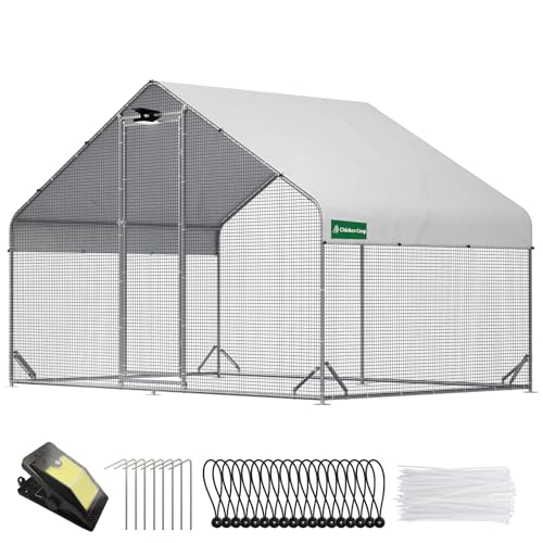 CHIKENCOOP 9.8x6.5x6.5ft Metal Chicken Coop, Hardware Cloth, Solar Light - size: 118.0"L x 80.0"W x 80.01"H