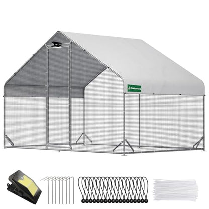 CHIKENCOOP 9.8x6.5x6.5ft Metal Chicken Coop, Hardware Cloth, Solar Light - size: 118.0"L x 80.0"W x 80.01"H