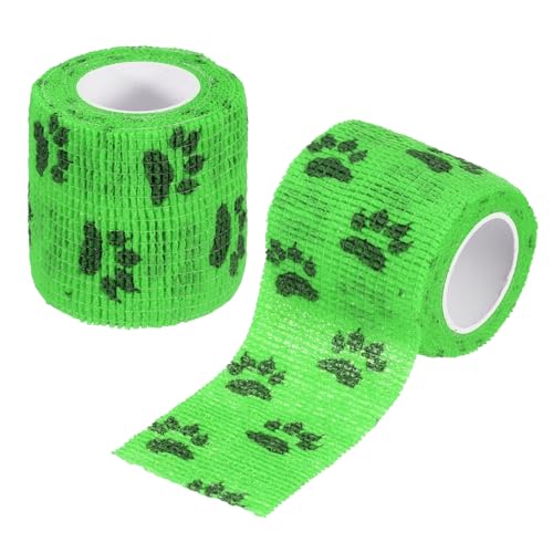 Pet Wrap Bandages, 2 Inch 5 Yard Self Adhesive Bandage Wrap, Pet Non-Woven Tape First Aid Cohesive Gauze, (Emerald Green/Paw, 2 Pcs), Intended for Dog/Cat/Bird/Legs/Paws/Wound - color: Emerald Green, size: 2 inch