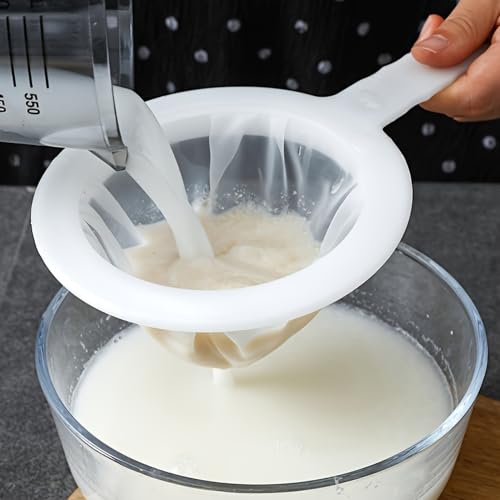 Fine Mesh Strainer Nylon Sieve With Handle Reusable Ergonomic Design For Coffee Soy Milk Yogurt Juice Filtering, White200Mesh - color: White200Mesh