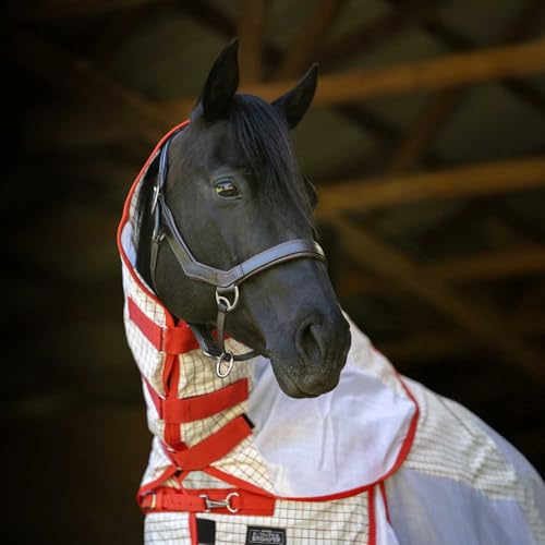 Jeffers Romper Stomper Sweet Itch Fly Sheet for Horses with Detachable Neck 75", Breathable Mesh Cotton Blend Top, UV & Insect Protection Horse Sheet, Lightweight Turnout Rug - White and Red - size: 75"