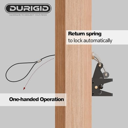 Gate Latch Cable Pull, Spring-Loaded Latch Kit Gate Latch for Wooden Fence Vinyl Metal Gates, Sued for Gate 2 to 6 Inches Thick, Black, 2 Pack