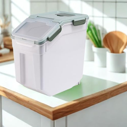 25 lbs Large Flour Storage Container 4 Pack, Airtight Rice Storage Containers with Wheels Seal Locking Lid, Measuring Cup, Scoop, BPA Free Dry Food Bin for Beans, Sugar, Grain - Green - color: 4Pcs 25LB Green