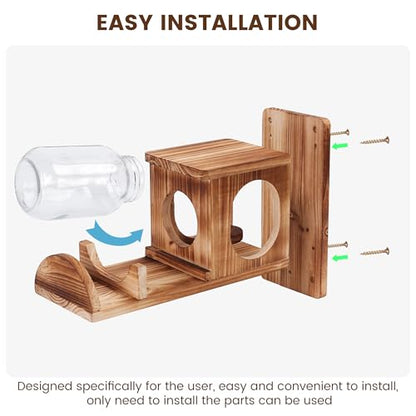 Wooden Squirrel Feeder with Glass Jar, Outdoor Chipmunk Feeder