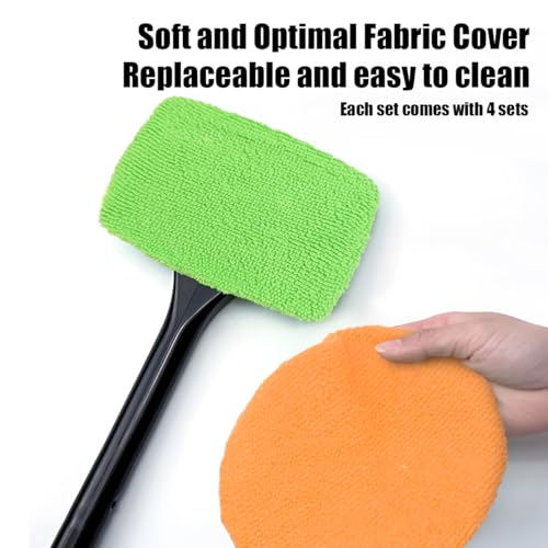 AICEL Car Windshield Cleaning Tool, Extendable Handle Window Cleaner Kit with 4PCS Reusable Microfiber Cloth, Auto Windscreen Glass Wiper Accessories, Universal for Truck, SUV, RV