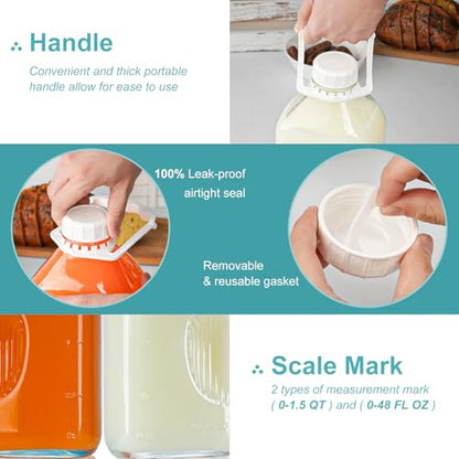 Ritayedet 64 Oz Glass Milk Bottle With Lids, 4 Pack 2 Qt Storage Bottles - style: Milk Bottle-4pack