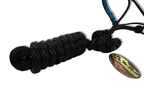 Southwestern Rope Halter and Lead with Designer Braided Nose Band Equine - color: Black & Turquoise