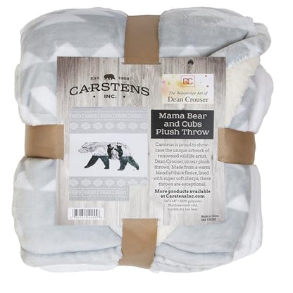 Carstens, Inc. Dean Crouser Plush Sherpa Fleece Oversized Throw Blanket 54" x 68", Mama Bear & Cubs - color: Mama Bear & Cubs