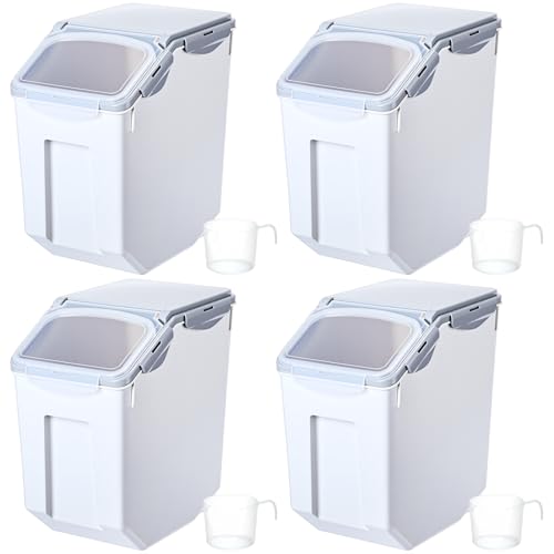 Umigy 4 Pack Rice Storage Container With Wheels Plastic Airtight Lid Flour Container Bin for Dog Pet Cereal Grain Dry Food, 15 Liter / 30 lbs (Gray) - color: Gray